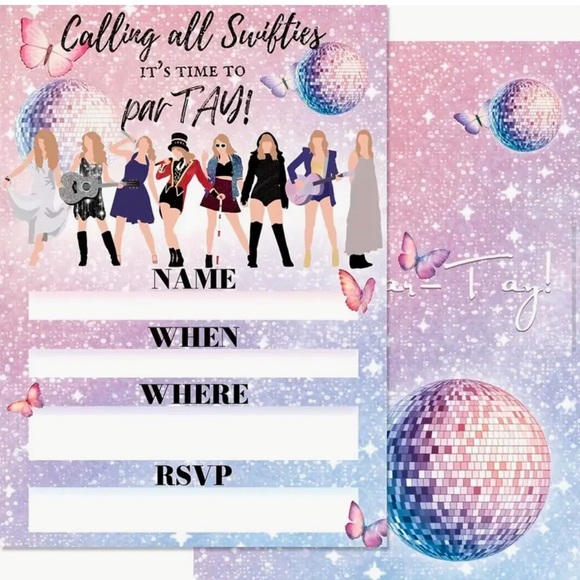 20 Taylor Swift Party Invitations With Envelopes and Stickers - Picture 3 of 4